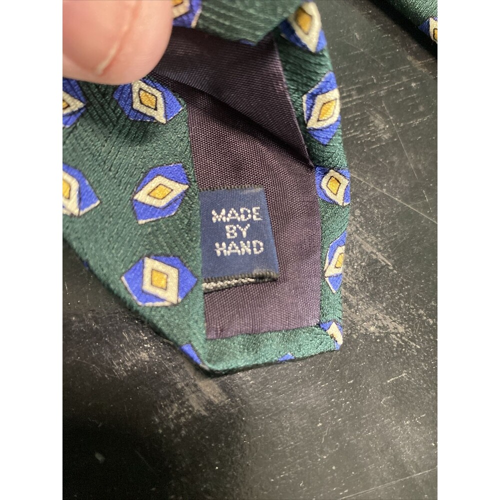 Polo Ralph Lauren Green And Blue Diamond Pattern Tie 100% Silk - Picture 4 of 5